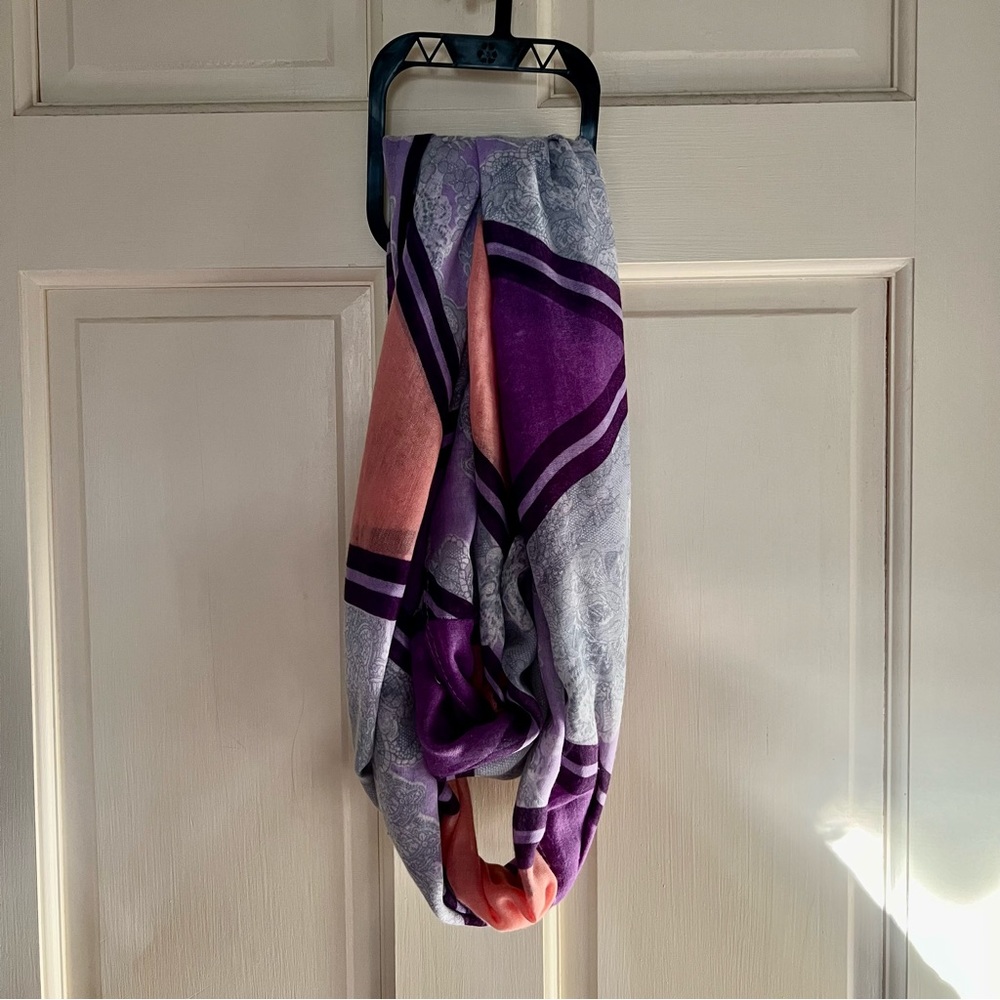 Infinity Scarf Lightweight 14” wide Double Layer. 
Dark and Light Purple